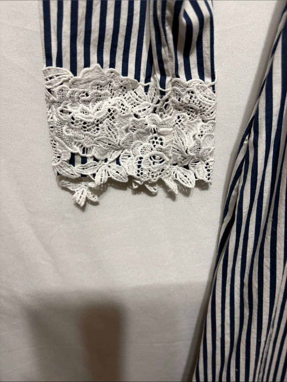 Dainty Jewells Navy & White Striped Lace-Trim Shirt Dress - Picture 10 of 10